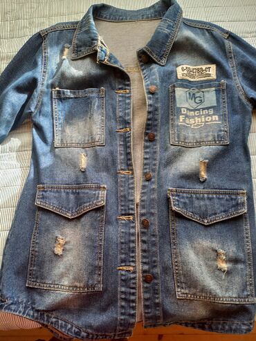 Пиджаки: Uzun dizayna malik cins gödəkçə - Rəng: klassik mavi denim, yüngül
