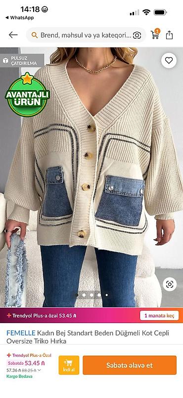 baş: Məhsul: FEMELLE qadın oversize triko hırka - Rəng: bej - Model — 2