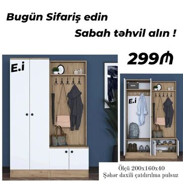 Dəhliz üçün nəzərdə tutulmuş çoxfunksiyalı mebel dəsti. Bu dəst ağ və