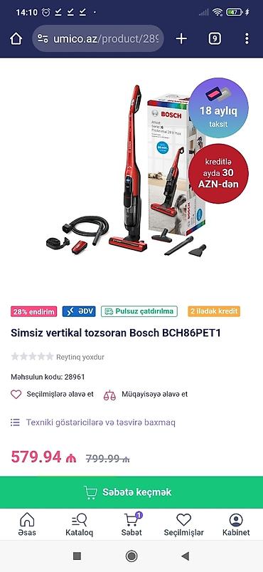 Пылесосы: Naqilsiz tozsoran. Bosch firması, modeli BCH86PET1. Qutusu da qalır — 5