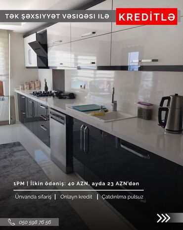 Sifarişlə mətbəx mebeli: Sifarişlə mətbəx dəsti, Özü çəkən petlələr, Sadə laminat, Kredit var, Pulsuz çatdırılma — 11