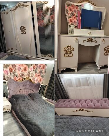 Кровати: Двуспальная кровать, Шкаф, Трюмо, 2 тумбы, Б/у