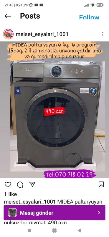 Paltaryuyan maşınlar: Paltaryuyan maşın 7 kq, Yeni, Pulsuz çatdırılma — 22