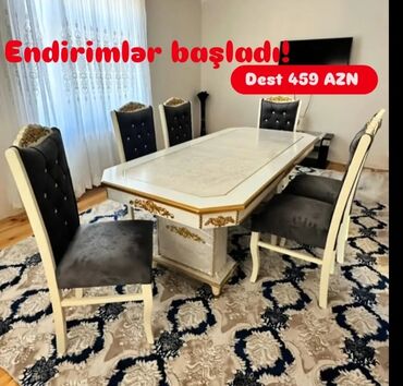 Masa və oturacaq dəstləri: Qonaq otağı üçün, Yeni, Açılmayan, Dördbucaq masa, 6 stul — 20