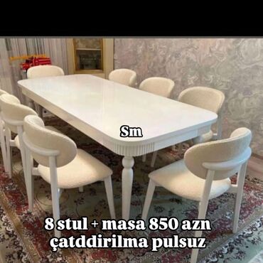 metbex stullari yeni: Qonaq otağı üçün, Yeni, Açılmayan, Dördbucaq masa, 8 stul