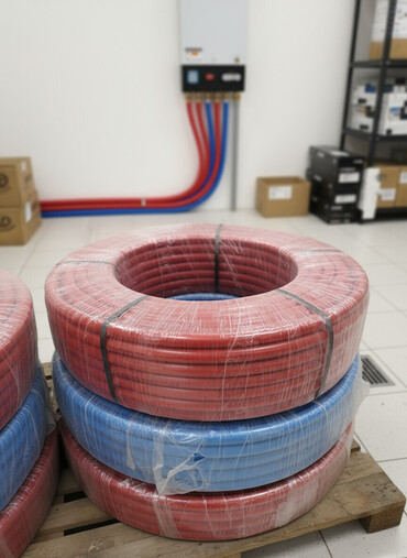 hamam ucun radiator: PE-X/PE-RT borular – istilik və su təchizatı üçün - Qırmızı və mavi