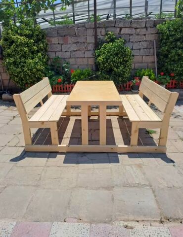 Bağ, çöl oturacaqları: Taxta yemək dəsti – müxtəlif modellər - Material: tam ağac (kənd — 20