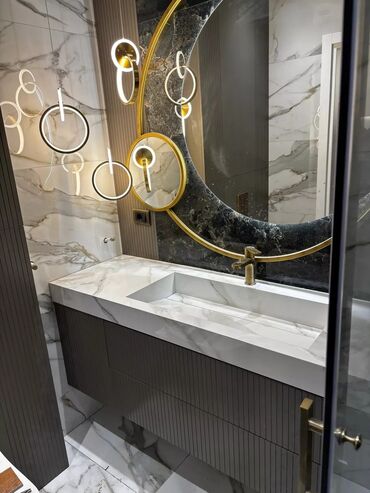 Çanaqlar, tülpanlar: Mərmər effektli inteqrə lavabolar və vanna otağı tezgahları - — 5