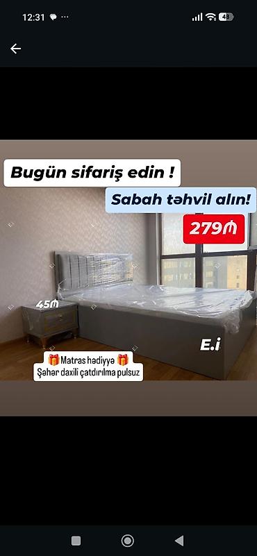 Müasir tək nəfərlik çarpayı dəsti - Boz rəngli, yumşaq başlıqla rahat