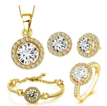 Setovi nakita: Set: Narukvica, Kruna, Minđuše, Materijal: Perlice, Cirkon, Biser — 10