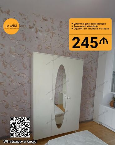 шкаф в гостинную: Açılan, 3 qapılı Düz dolab, Şifonyer