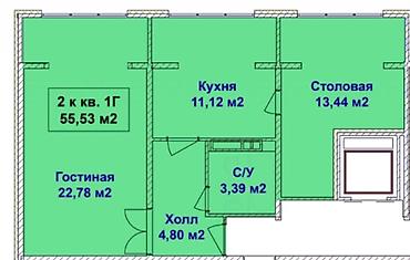 red centr: 2 комнаты, 55 м², Киргизия 2 ж/м 107 серия, 2 этаж, ПСО (под самоотделку) — 6