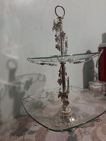 novruz bayramı xonçası: Tort və şiriniyyat qabı, rəng - Gümüşü, Şüşə, Azərbaycan — 1