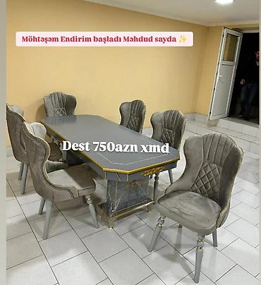Masa və oturacaq dəstləri: Masa və 6 stul dəsti – Xmd • Komplekt: 1 yemək masası + 6 ədəd stul — 158