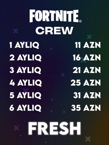 PS5 (Sony PlayStation 5): 🎮 Fortnite Crew Aylıq Abunəliklər – Sərfəli qiymətlərlə! ✅ 1–6 aylıq
