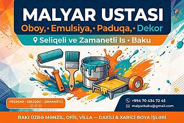 su satisi masinla: Malyar ustası – peşəkar daxili və xarici boya işləri Xidmətlər: - — 1