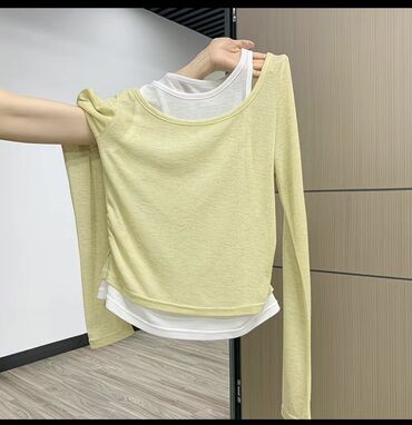 футболка зара: Лонгслив, цвет - Лимонный, Стандарт