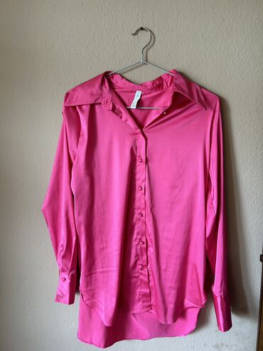 karirana košulja ženska: XS (EU 34), Saten, Jednobojni, bоја - Roze