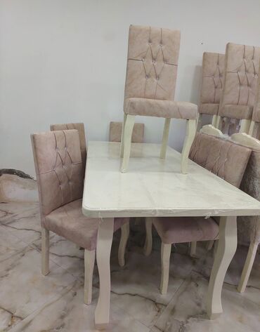berber stolu: Qonaq otağı üçün, Yeni, Açılan, Kvadrat masa, 6 stul, Azərbaycan