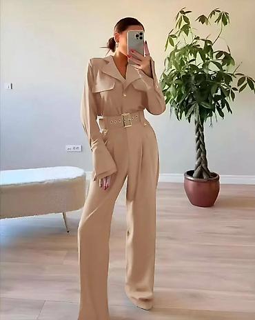 Kombinezoni: Ženski elegantni kombinezon sa pojasom - Kroj: dugi rukavi, široke — 8