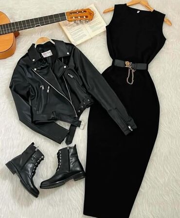 Юбки: Qara total-look dəst - Qara midi, qolsuz dar siluetli don. Bel