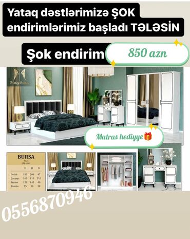 Yataq otağı dəstləri: İkinəfərlik çarpayı, Dolab, Termo, 2 tumba, Azərbaycan, Yeni — 7