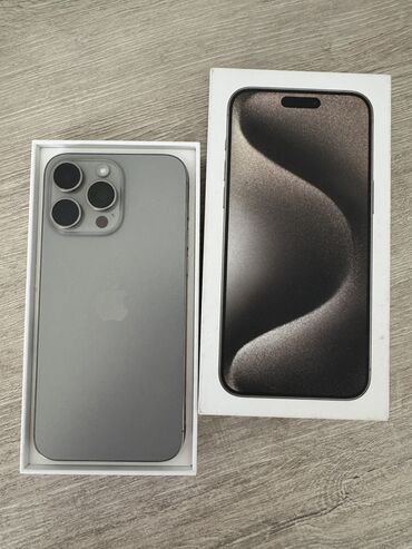 iphone 14 pro max рассрочка: IPhone 15 Pro Max, Колдонулган, 256 ГБ, Natural Titanium, Коргоочу айнек, Куту, 92 %