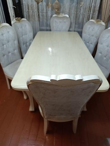 Qonaq otağı üçün, İşlənmiş, Açılmayan, Dördbucaq masa, 6 stul