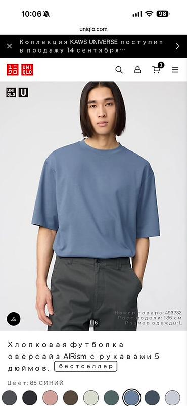 Футболки: Мужская футболка, M, Uniqlo, Новый, цвет - Синий, Самовывоз — 1