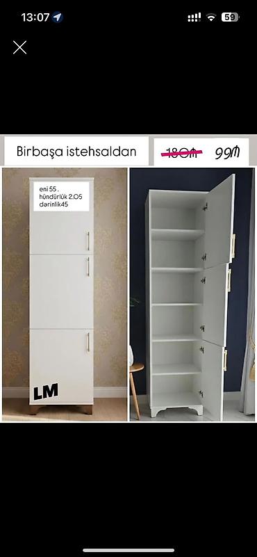 qarderob dolab: Ağ rəngli, 3 qapılı çoxməqsədli şkaf. Düz xətli minimalist dizayn — 1