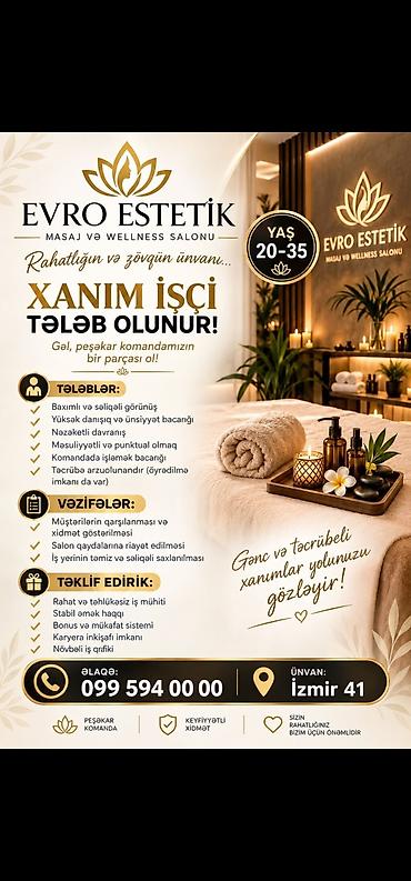 Salam. 🌸 Evro estetik gözəllik mərkəzinə xanım işçilər axtarılır lalafo.az -da Salam. 🌸 Evro estetik gözəllik mərkəzinə xanım işçilər axtarılır