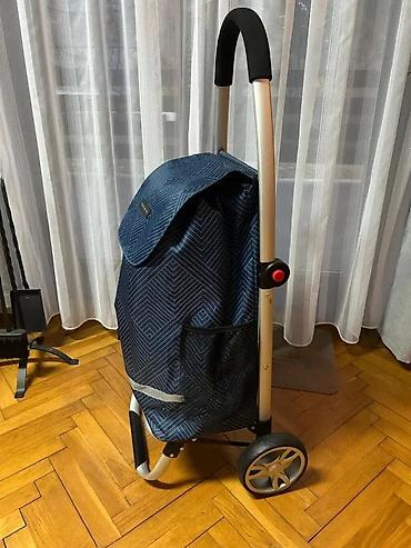 torba za pijacu na tockice: Kolica za kupovinu sa torbom – plavo/tamnonavy dezen sa finim — 4