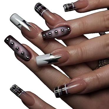 goth: Set veštačkih nokti – miks dizajna, dužina coffin - Kompletnan set — 1