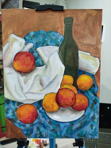 художник иллюстратор работа: Натюрморт с персиками, масло, 30*40 Холст на картоне, написан в стиле