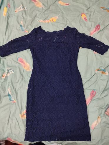 синие вязаное платье: Вечернее платье