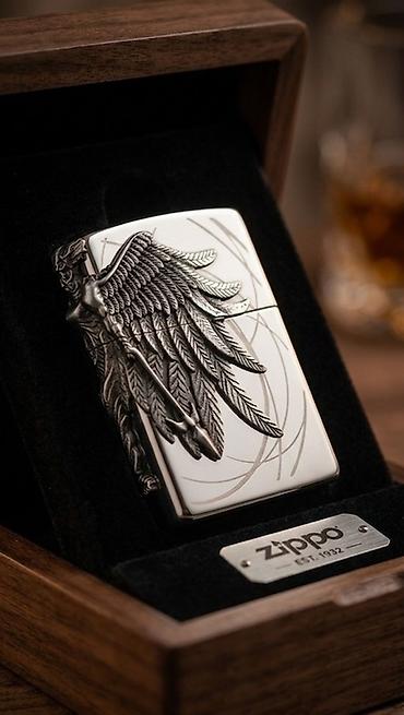 qəlyan növləri: Zippo benzinli çaxmaq – “Angel Wing” rellef dizayn (Qutusuz) - Brend — 1