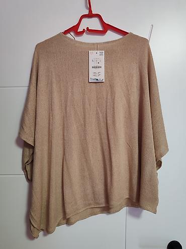 zara kosulja sa cirkonima: Bež pleteni pončo/džemper sa širom siluetom - Model: lagani — 1