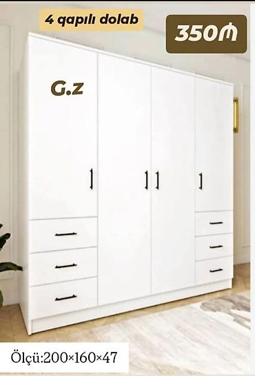 комод в спальню: 4 qapılı dolab – ağ rəngdə, minimal dizayn. Xüsusiyyətlər: - Ümumi — 1