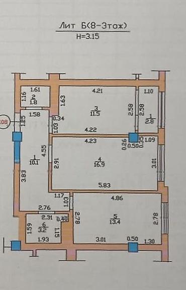 рассрочка желмаян: 2 комнаты, 59 м², Элитка, 8 этаж, ПСО (под самоотделку) — 2