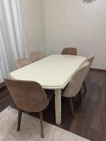 işlenmiş masalar: Qonaq otağı üçün, İşlənmiş, Açılan, Oval masa, 6 stul — 3