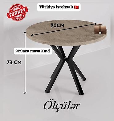 ev stul: Türkiyə istehsalı dairəvi masa - Ölçülər: diametr 90 sm, hündürlük 73 — 1