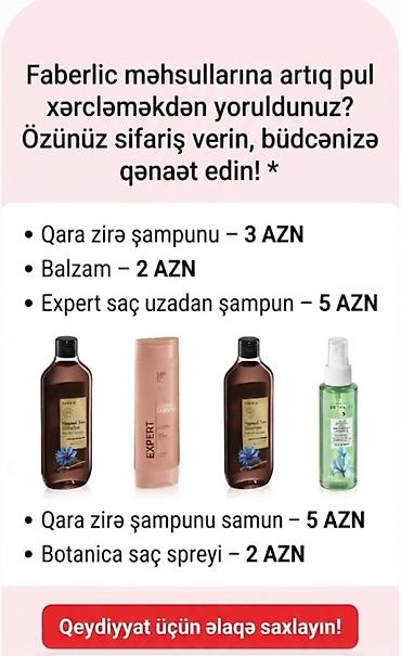 ketoconazole şampun: • Qara zirə şampunu – 3 AZN • Balzam – 2 AZN • Expert saç uzadan — 1