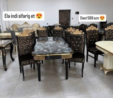 Masa və oturacaq dəstləri: Qonaq otağı üçün, Yeni, Açılmayan, Dördbucaq masa, 6 stul — 3