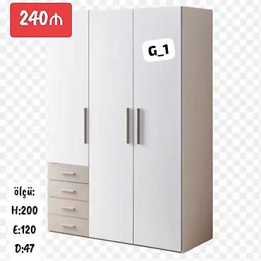 iskaf: G_1 üç qapılı paltar dolabı - Rəng: ağ, minimalist dizayn - Qapı — 1