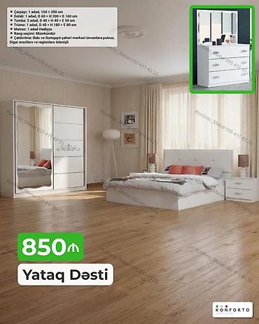 trimo mebel: Yataq Dəsti – 850₼ Komplekt: - Çarpayı: 1 ədəd, 160 × 200 sm - Dolab — 1