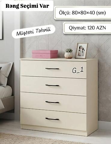 Komodlar: Mebel: 4 çekmecəli komod Ölçü: 80×80×40 sm Qiymət: 120 AZN — 1