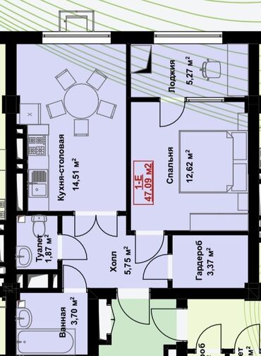 я ищу квартиру 1 ком: 1 комната, 47 м², Элитка, 6 этаж, ПСО (под самоотделку)