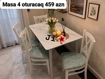 islenmis stol stullar: Mətbəx üçün, Yeni, Açılmayan, Dördbucaq masa, 4 stul — 1