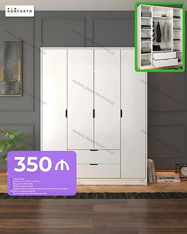 4 qapılı ağ paltar dolabı - Ölçü: 47 (dərinlik) × 200 (hündürlük) ×