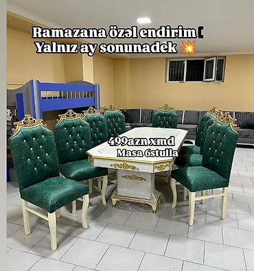 2 el mebiler: Qonaq otağı üçün, Yeni, Açılmayan, Dördbucaq masa, 6 stul — 3